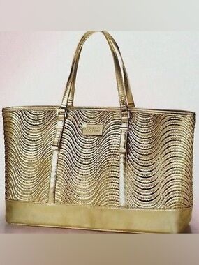 Versace Parfums Shimmery Gold Wave-Texture Tote Bag